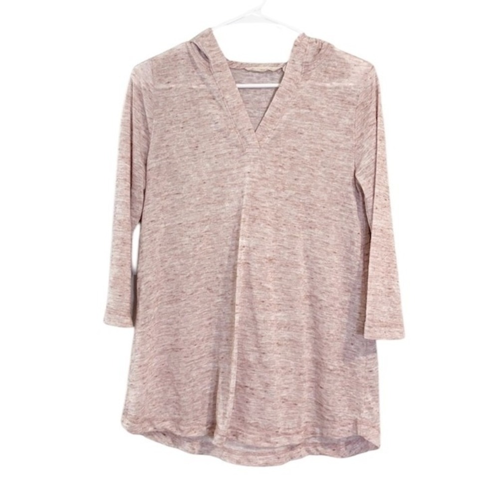 Soft Surroundings Pink Space Dye Hooded V-Neck Top SMALL